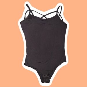 Black bodysuit tank top with pattern spaghetti strap